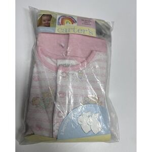 Vintage Carter's Infant Layette Gowns Bear Bows Hearts Print Pink Set of Two NEW